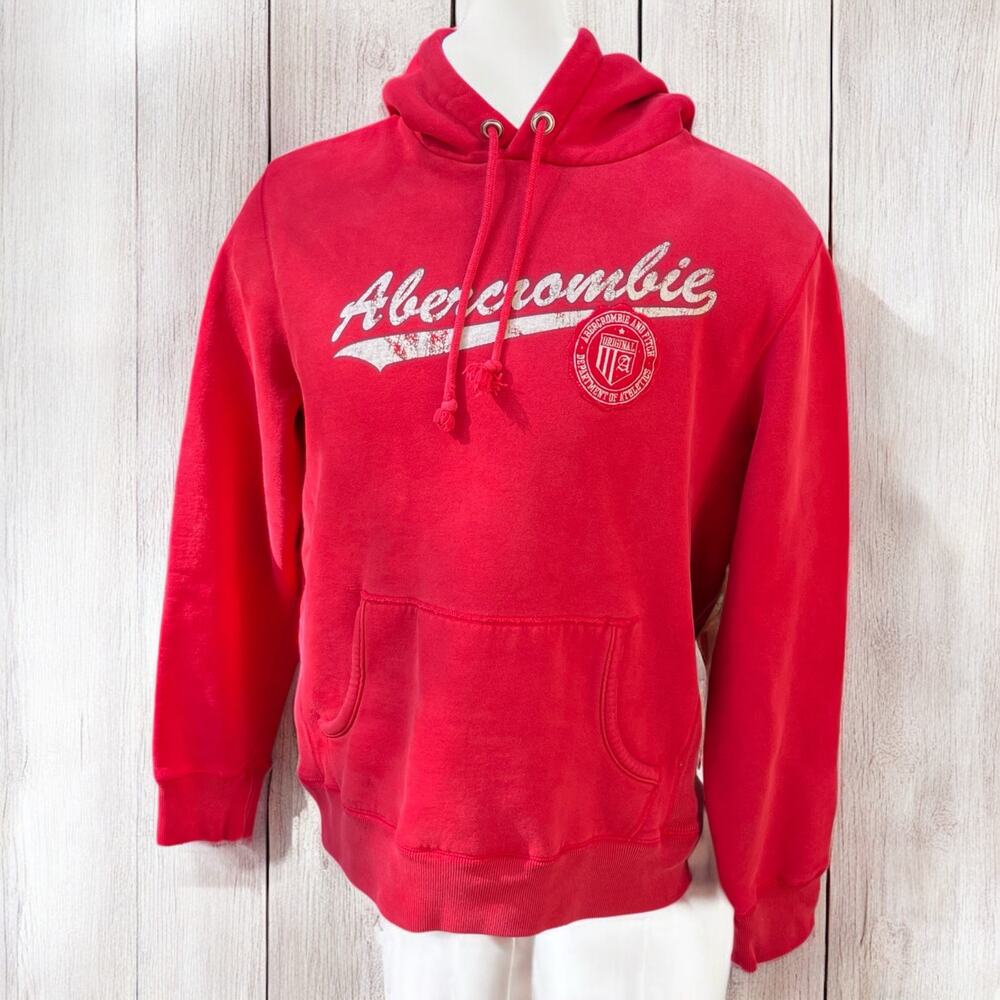 VTG Y2K Abercrombie and Fitch Hoodie Sweatshirt Sz Sm Red Distressed Streetwear